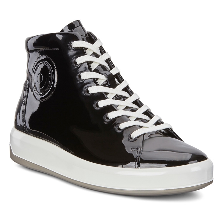 Ecco Women's Black Patent High-Top Sneakers